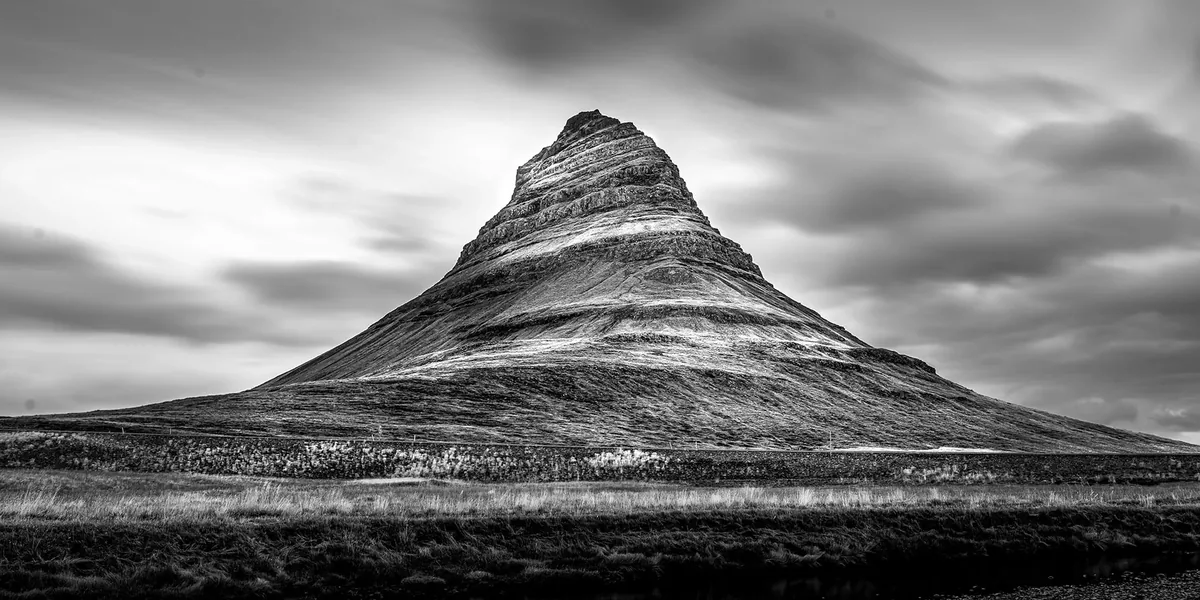 Kirkjufell Mountain in black and white, Iceland